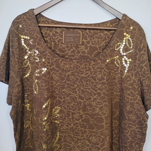 Coldwater Creek Floral Sequin Top Short Sleeve Casual Fairy Plus Size 2X - Picture 3 of 10